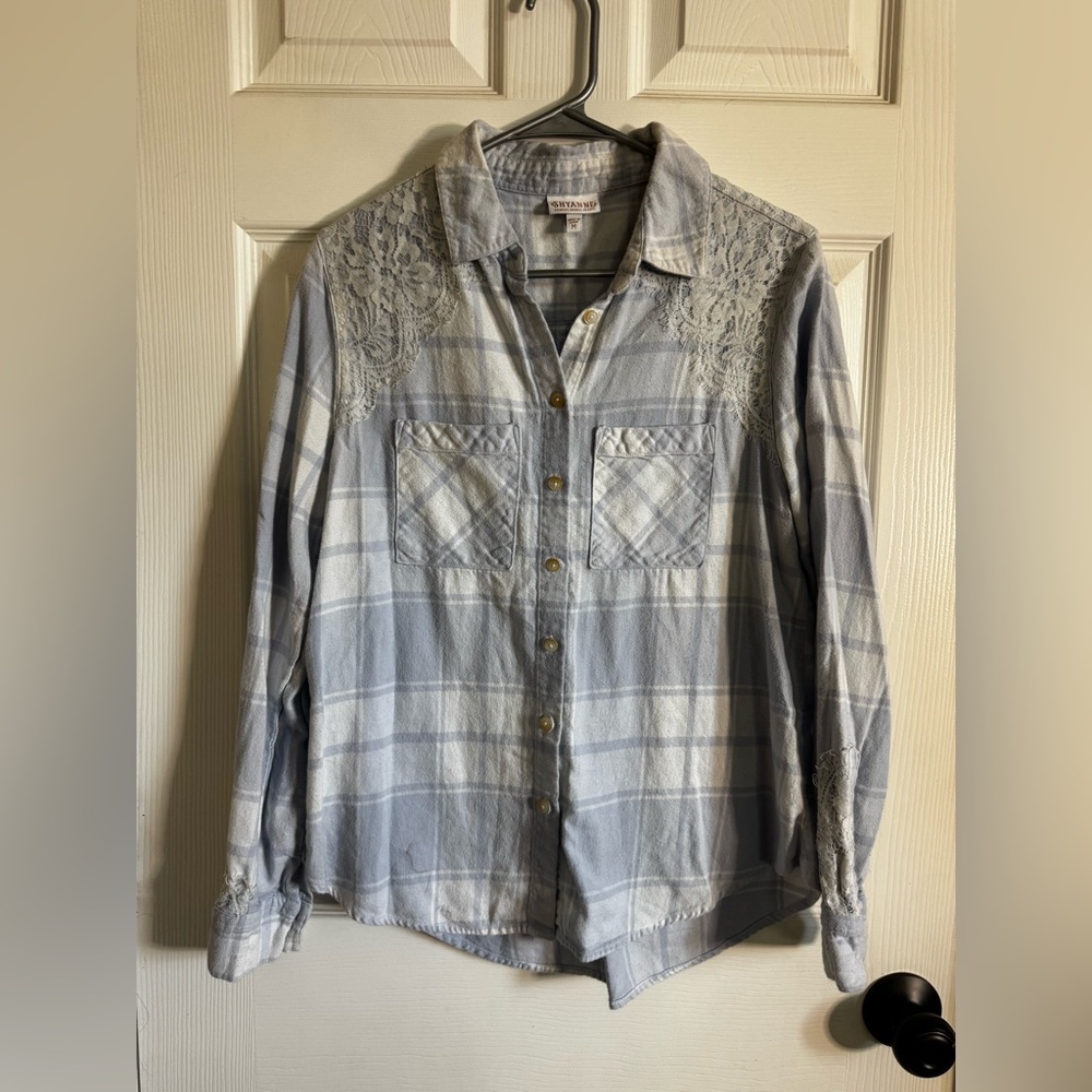 Shyanne Light Blue Flannel with Lace Detail